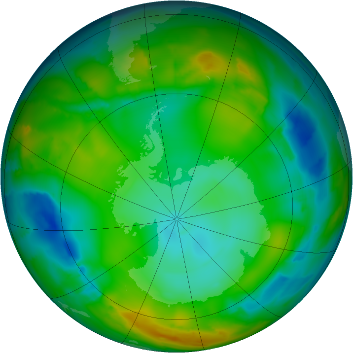 Antarctic ozone map for 16 July 2012